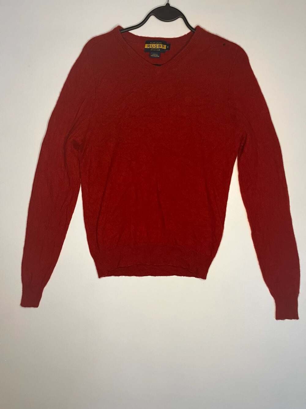 Ralph Lauren Rugby Red 100% Cashmere V-Neck Sweater Size S